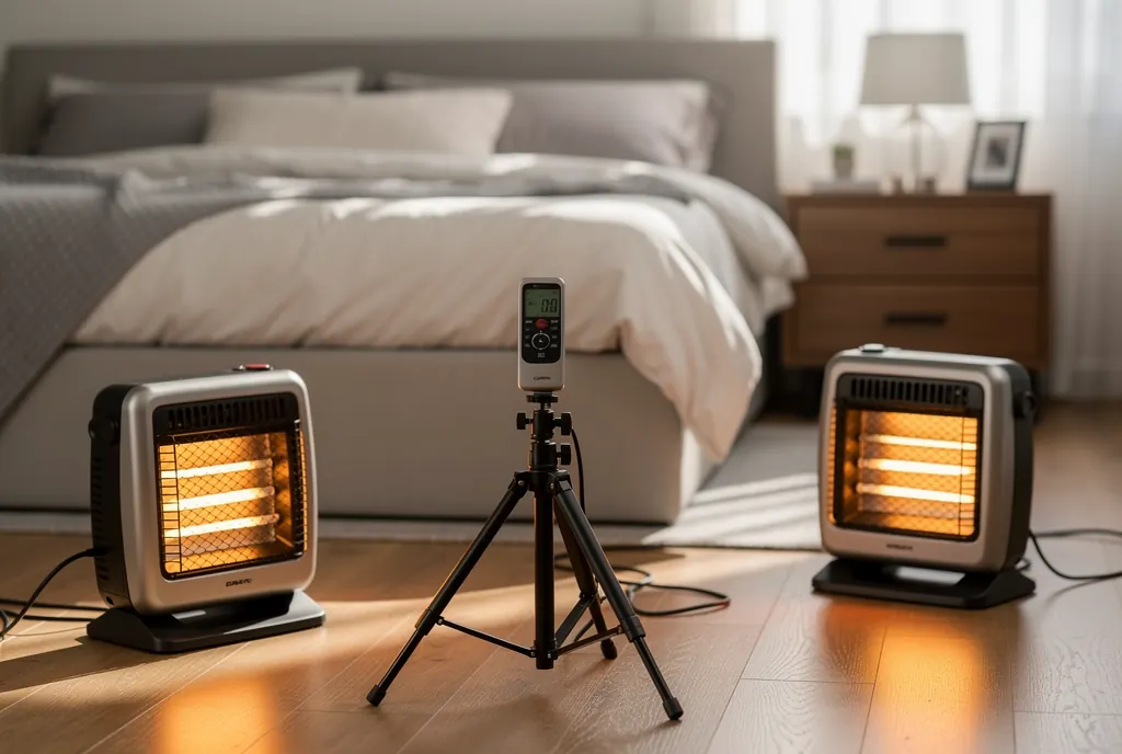Heat treatment equipment staged in a Cincinnati bedroom for bed bug removal