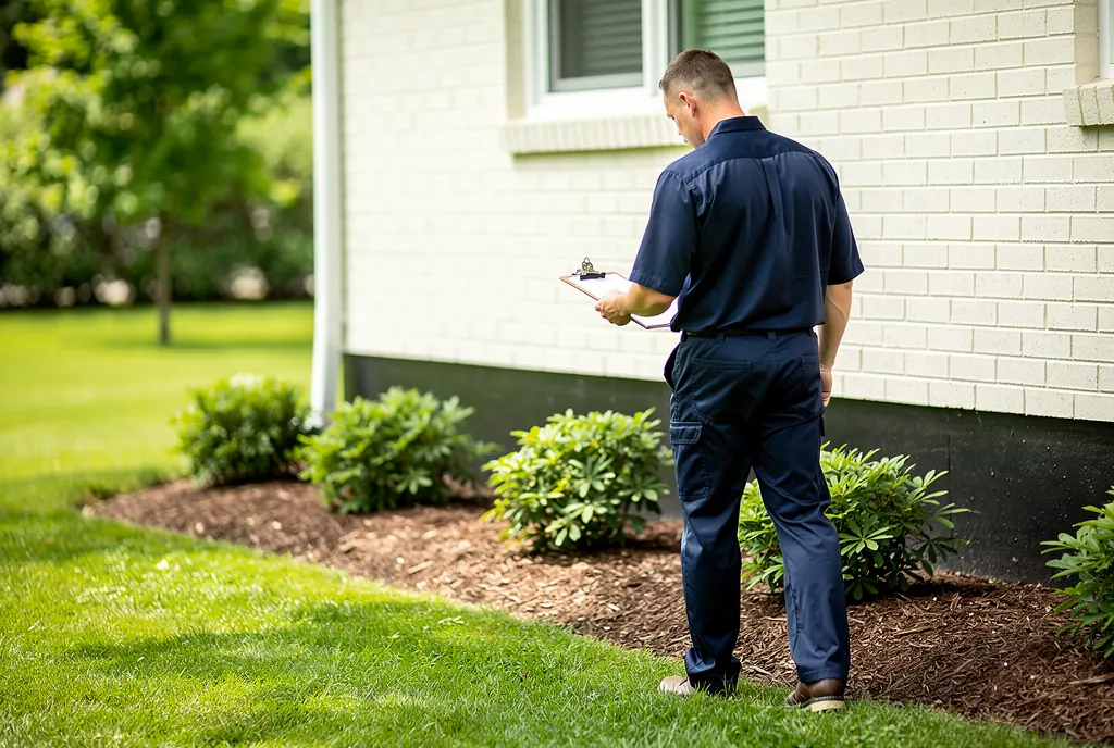 Technician walking a Cincinnati foundation line during an inspection